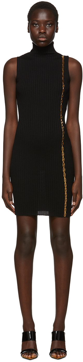 Versace: Black Rib Knit Empire Dress | SSENSE Canada