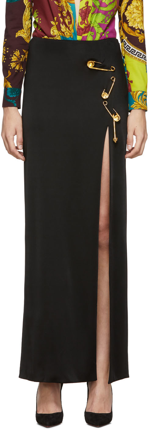 Versace: Black Long Safety Pin Skirt | SSENSE