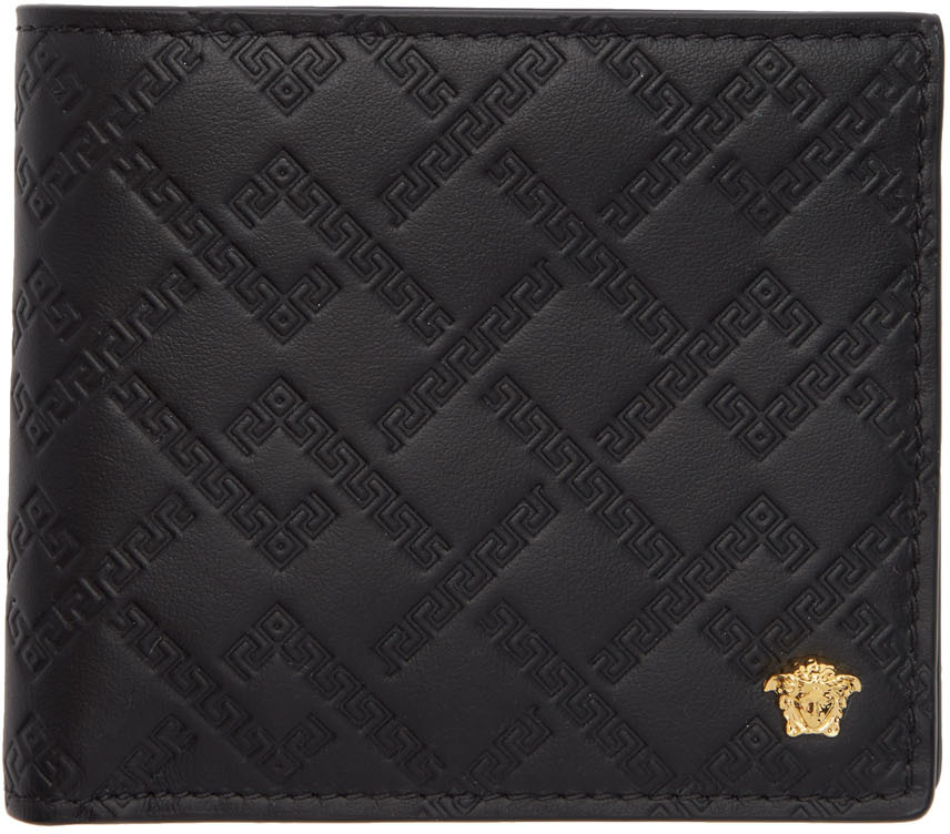 Versace Black & Gold Greek Key Wallet SSENSE Canada