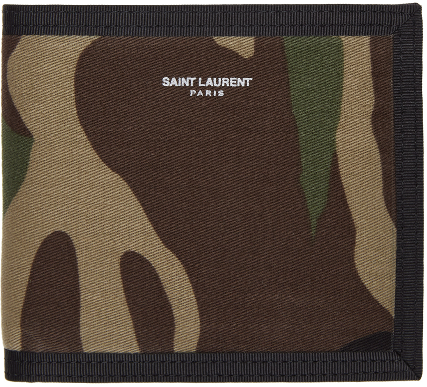 Saint Laurent: Green Camouflage Bifold Wallet | SSENSE Canada