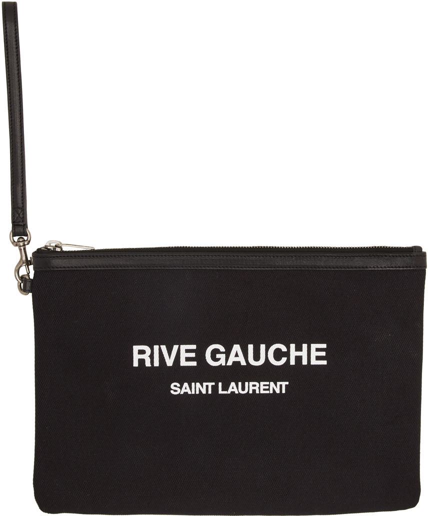 Saint Laurent: Black Canvas 'Rive Gauche' Pouch | SSENSE