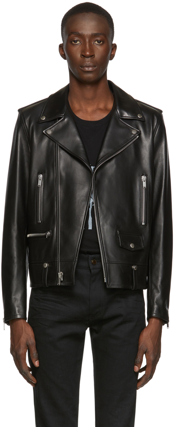 Saint Laurent: Black Leather Classic Motorcycle Jacket | SSENSE