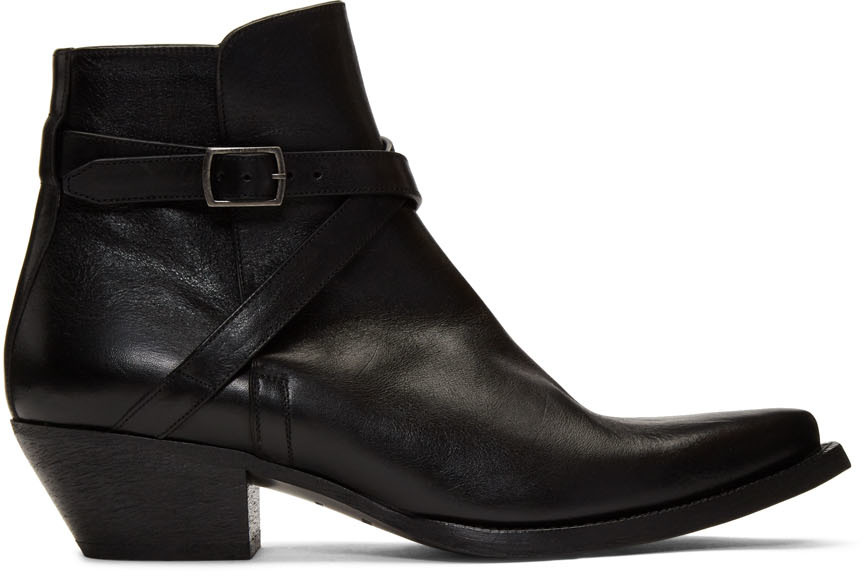 Saint Laurent: Black Buckle Lukas Boots | SSENSE Canada