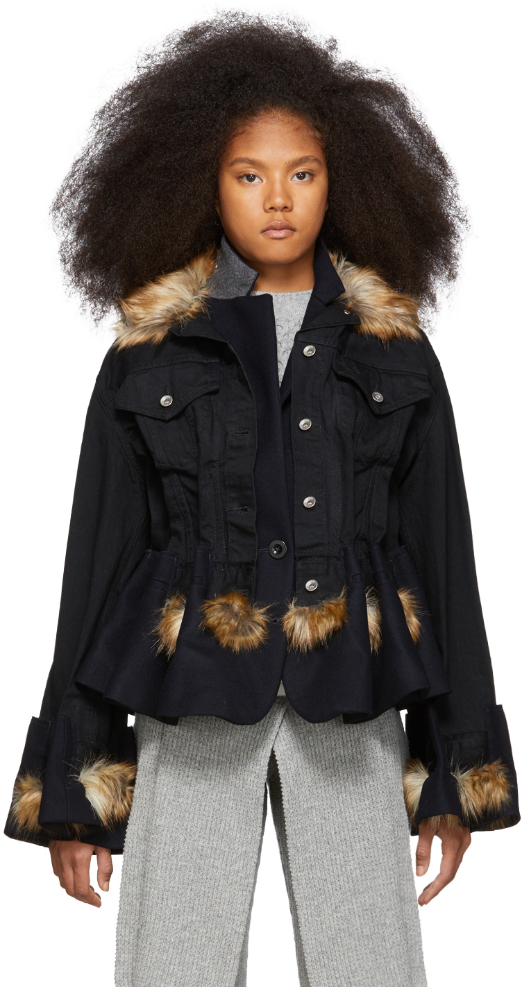 sacai denim fur jacket