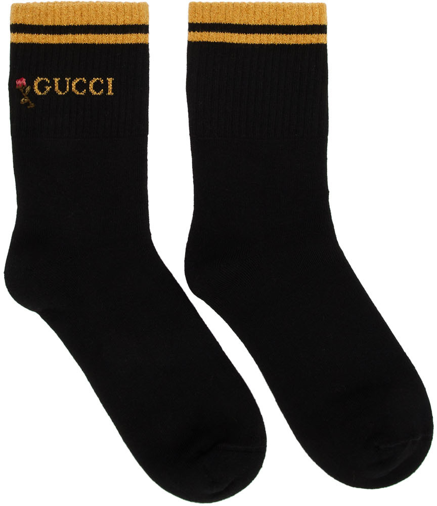 Gucci: Black Shiny Pong Socks | SSENSE
