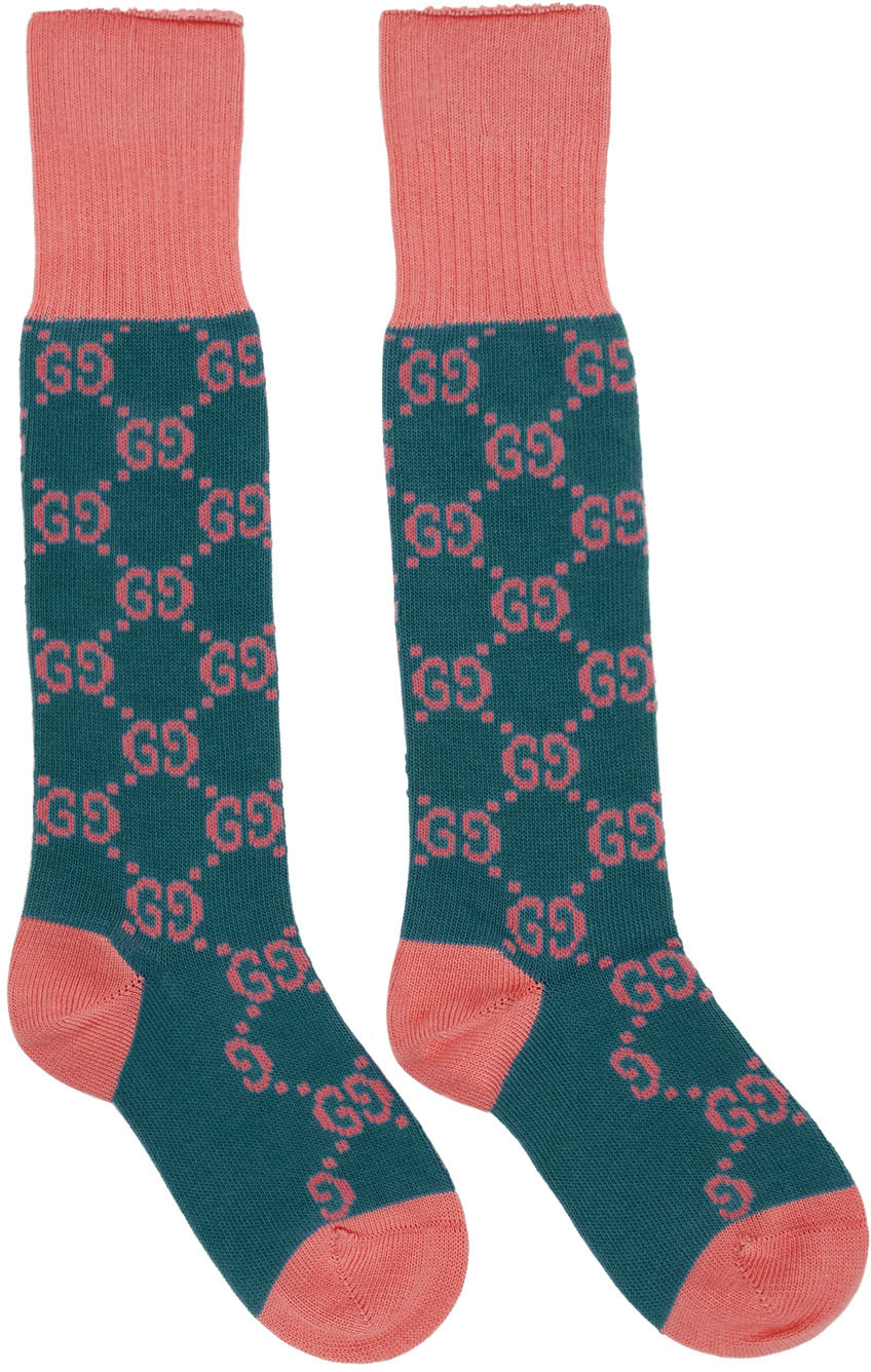 Gucci: Pink & Blue GG Supreme Long Socks