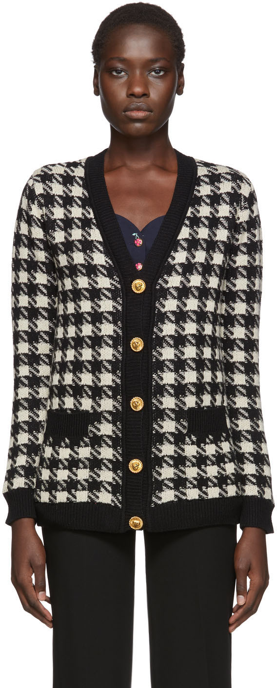 Gucci: Black & Off-White Oversized Houndstooth Cardigan | SSENSE