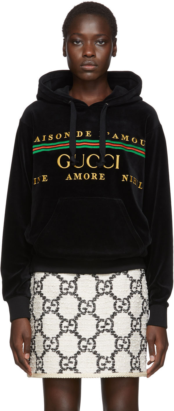 Gucci: Black Chenille Logo Hoodie | SSENSE