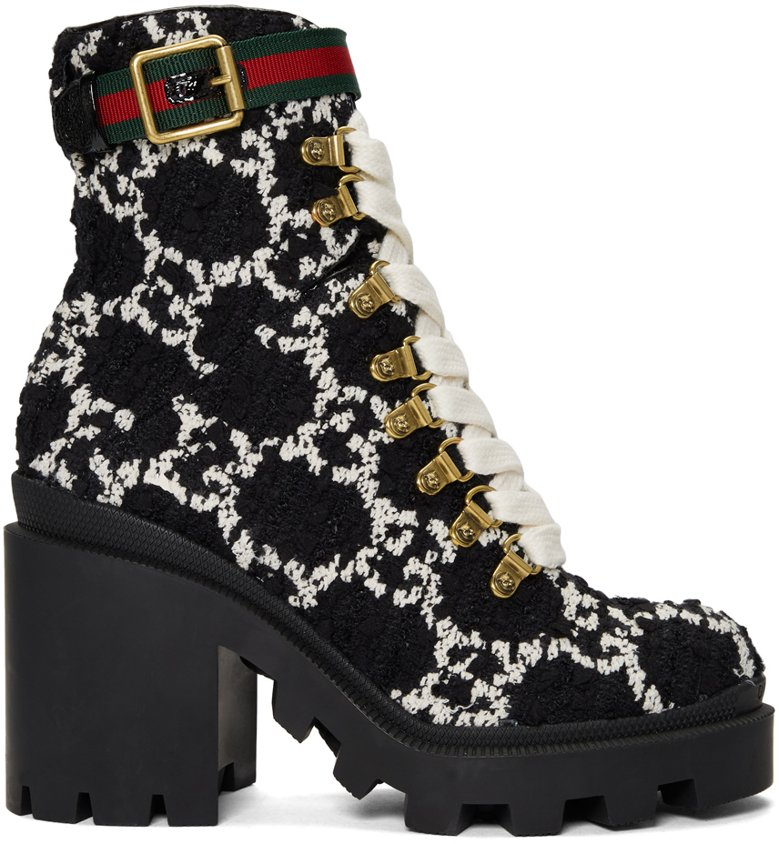 Gucci: Black Tweed GG Ankle Boots | SSENSE