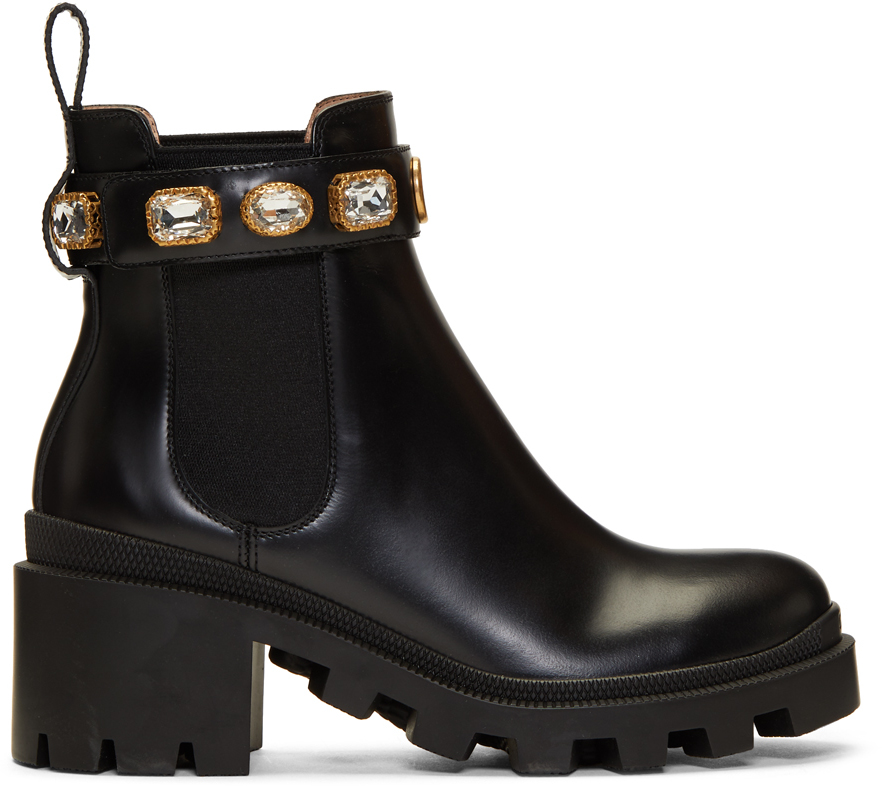 Gucci: Black GG Crystal Boots | SSENSE UK