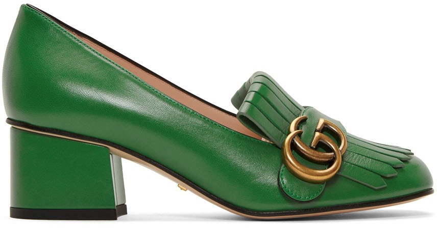 Gucci: Green Marmont Mid-Heel Pumps 