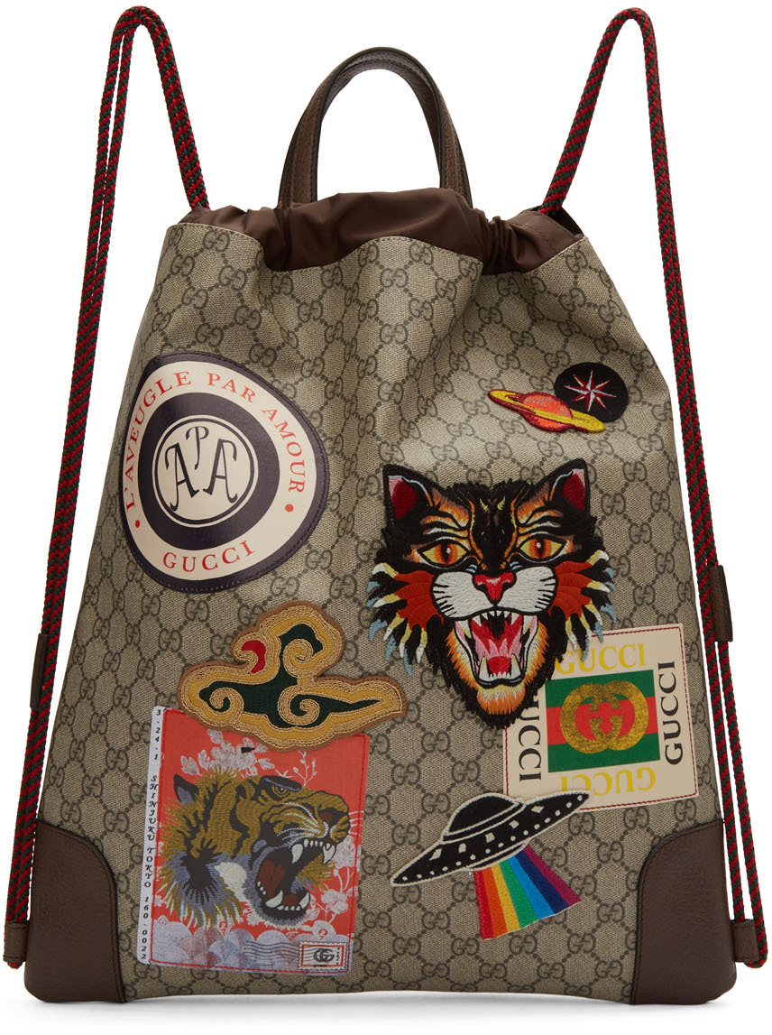 Gucci: Beige GG Supreme Zaino Backpack | SSENSE