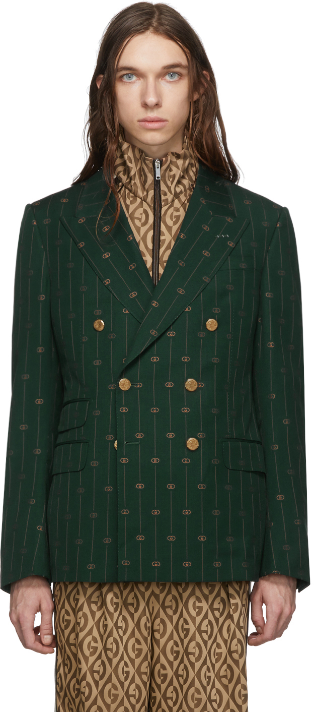 Gucci Green GG Striped Signoria Blazer 192451M195002