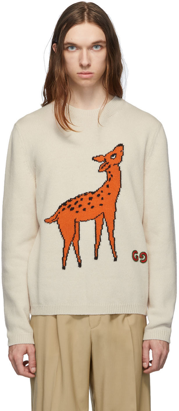 Gucci: Beige GG Deer Sweater | SSENSE Canada