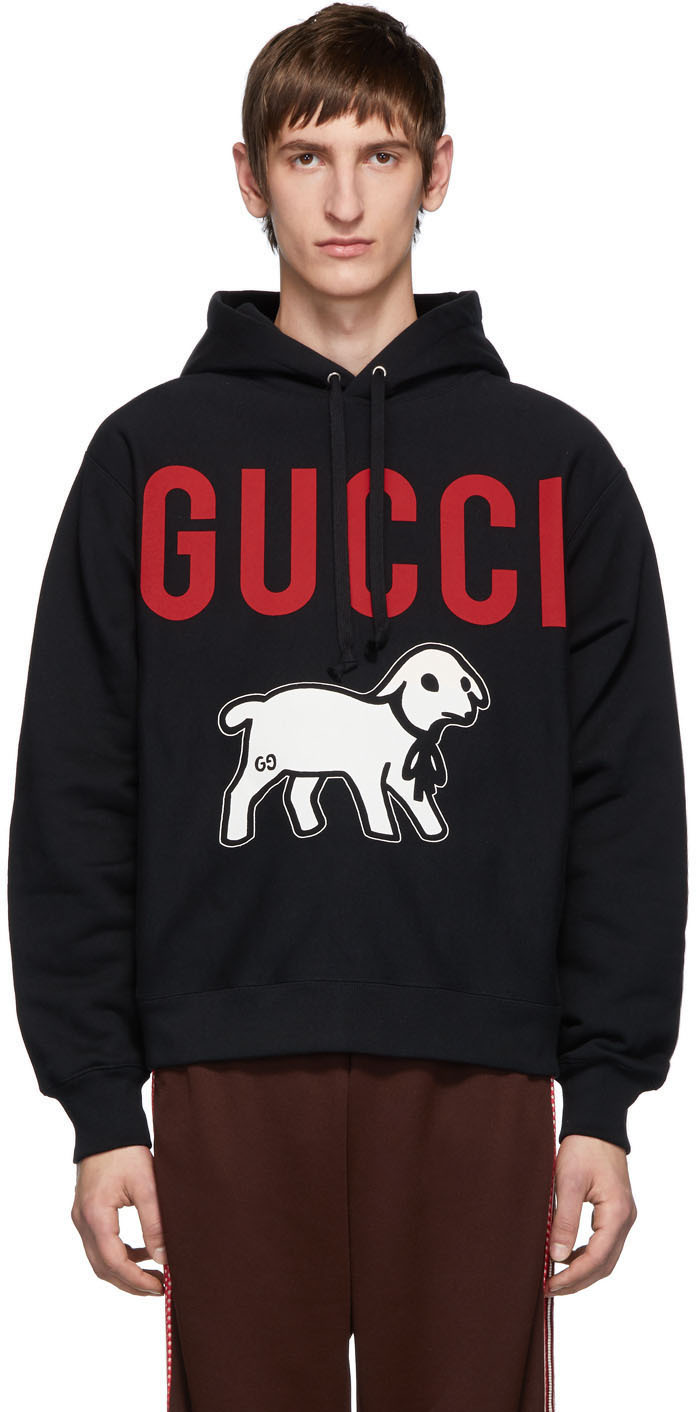 Gucci: Black Oversized Lamb Hoodie | SSENSE