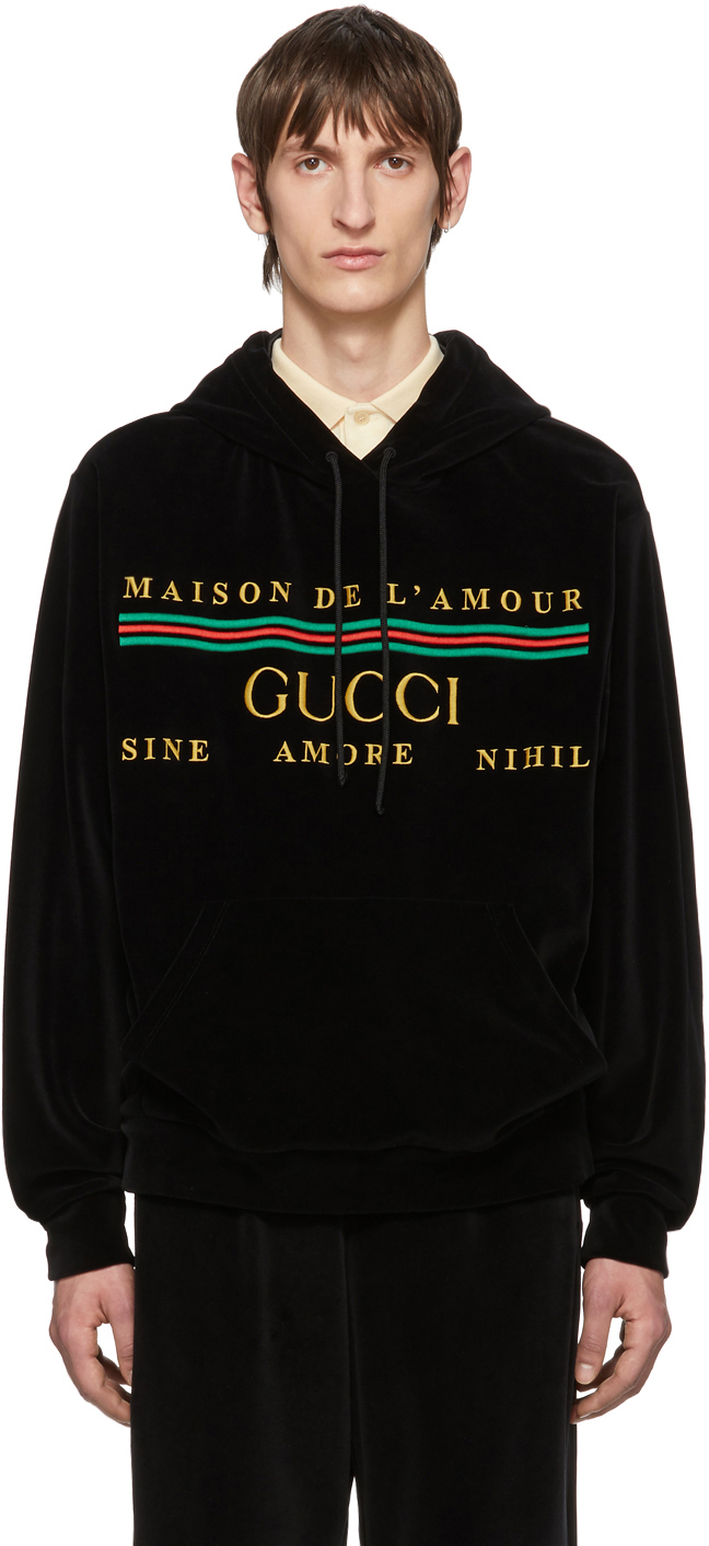 Gucci: Black Cotton Chenille Hoodie | SSENSE