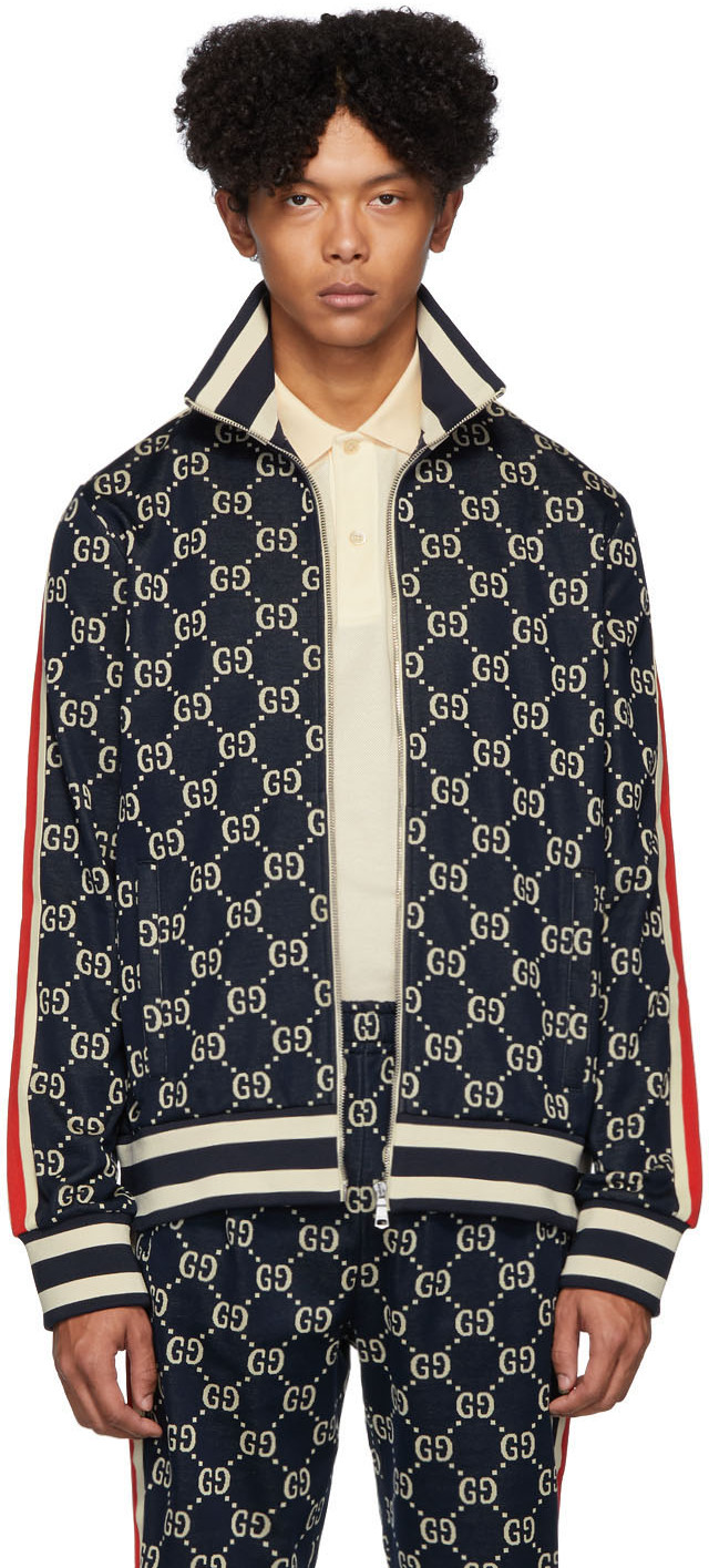 Gucci: Navy Cotton Jacquard GG Jacket | SSENSE