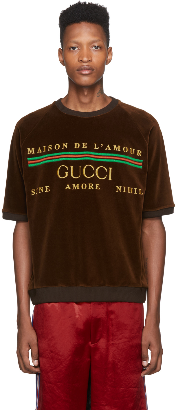 Gucci: T-shirt en chenille brun 'Maison 