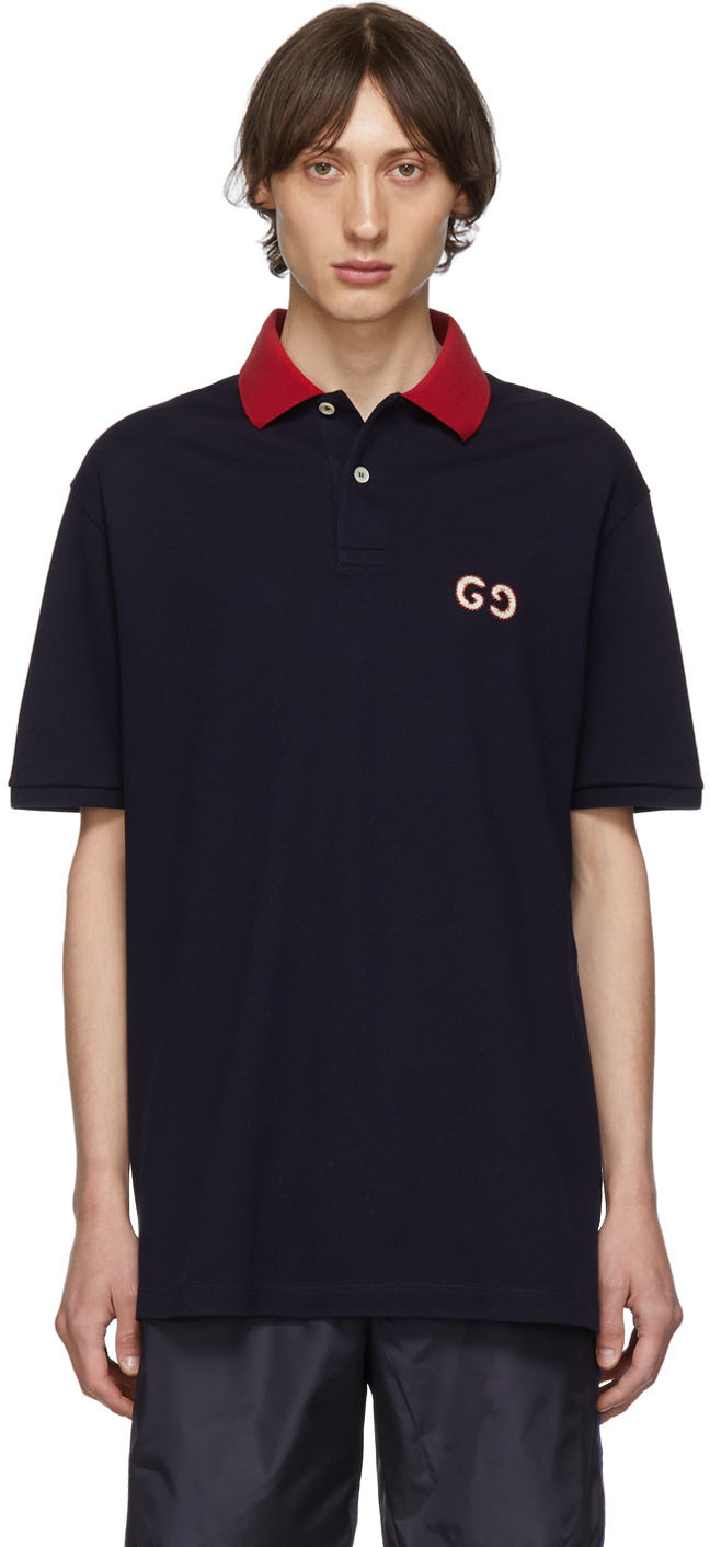 Gucci: Navy GG Embroidery Polo | SSENSE