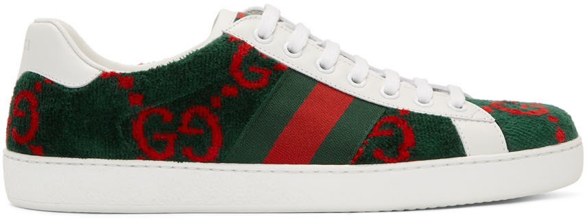 Gucci: Green Velvet GG Sneakers | SSENSE