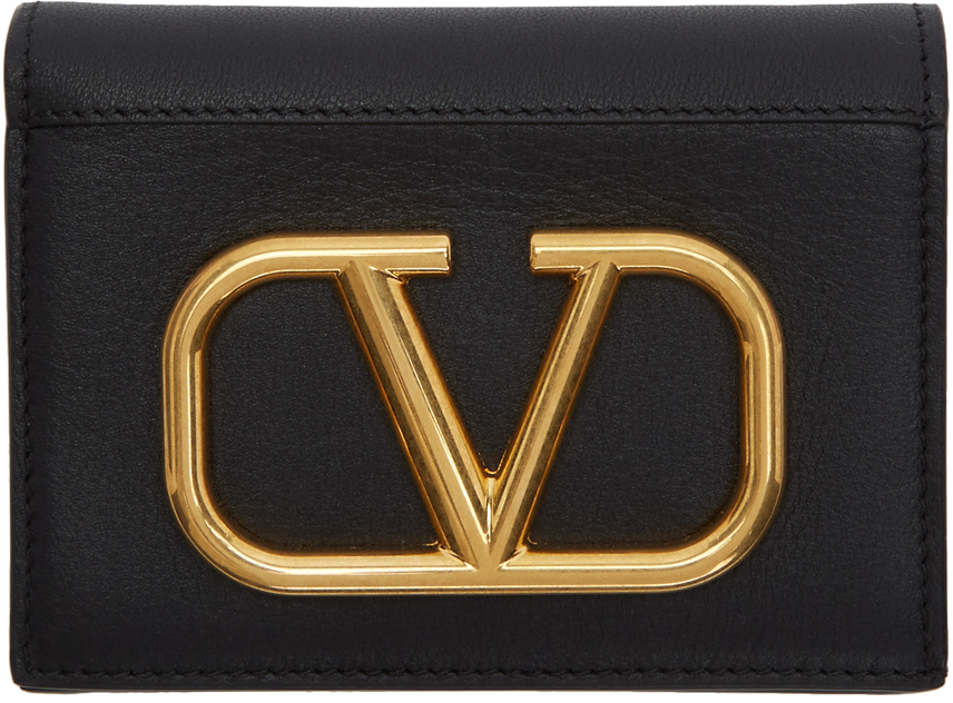 Valentino: Black Valentino Garavani VLogo French Wallet | SSENSE Canada