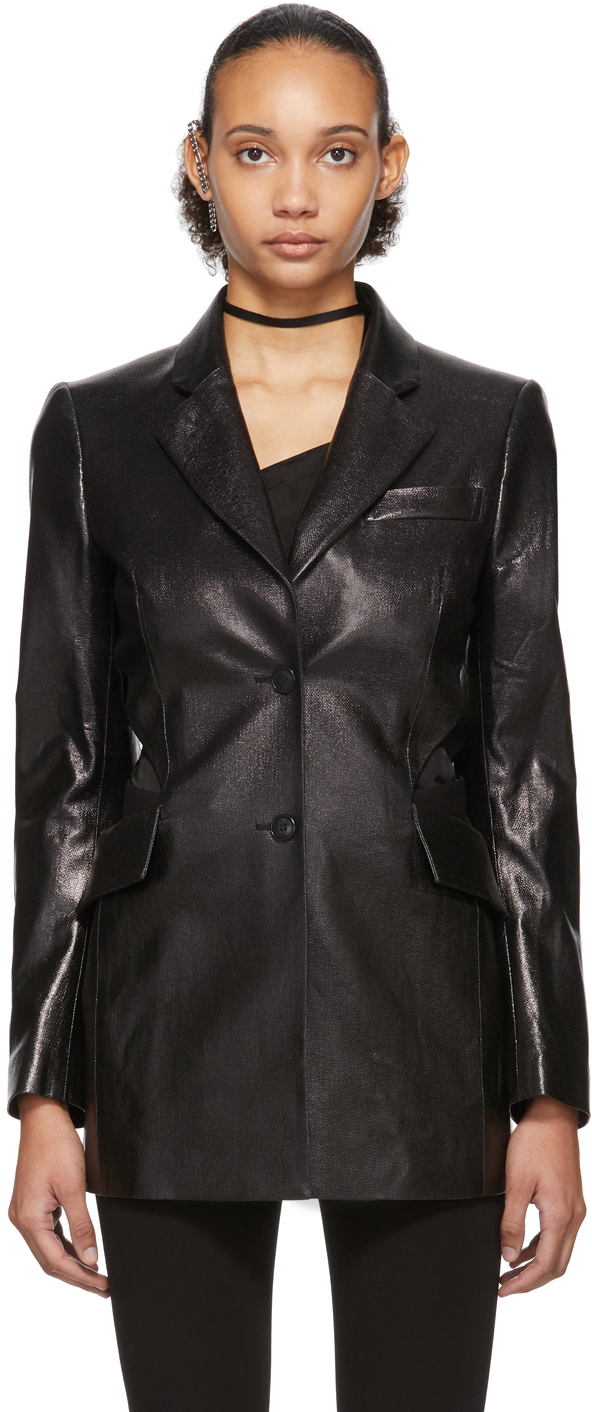 Yang Li: Black Patent Faux-Leather Cut-Out Blazer | SSENSE