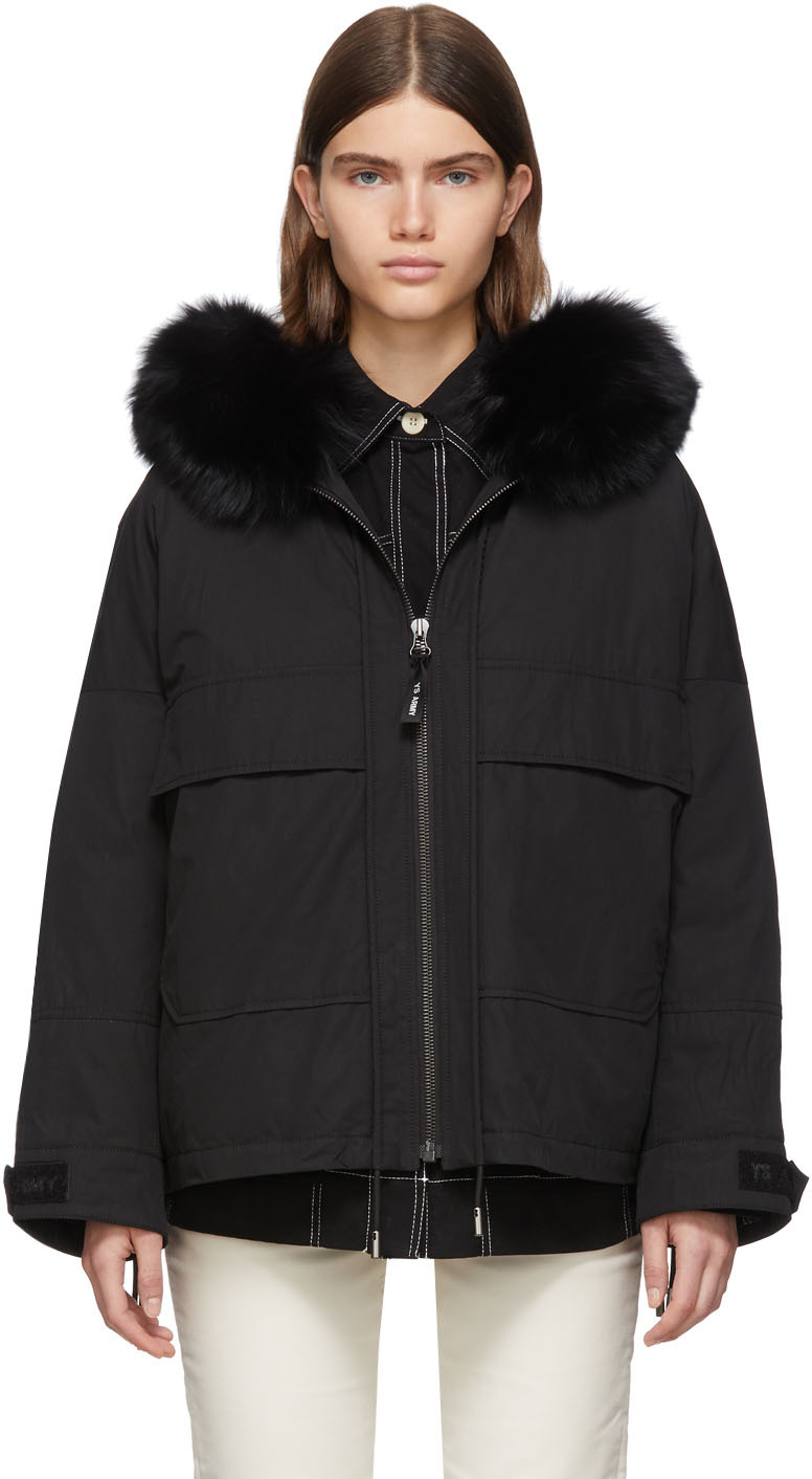 Yves Salomon - Army: Black Down & Fur Bachette Jacket | SSENSE