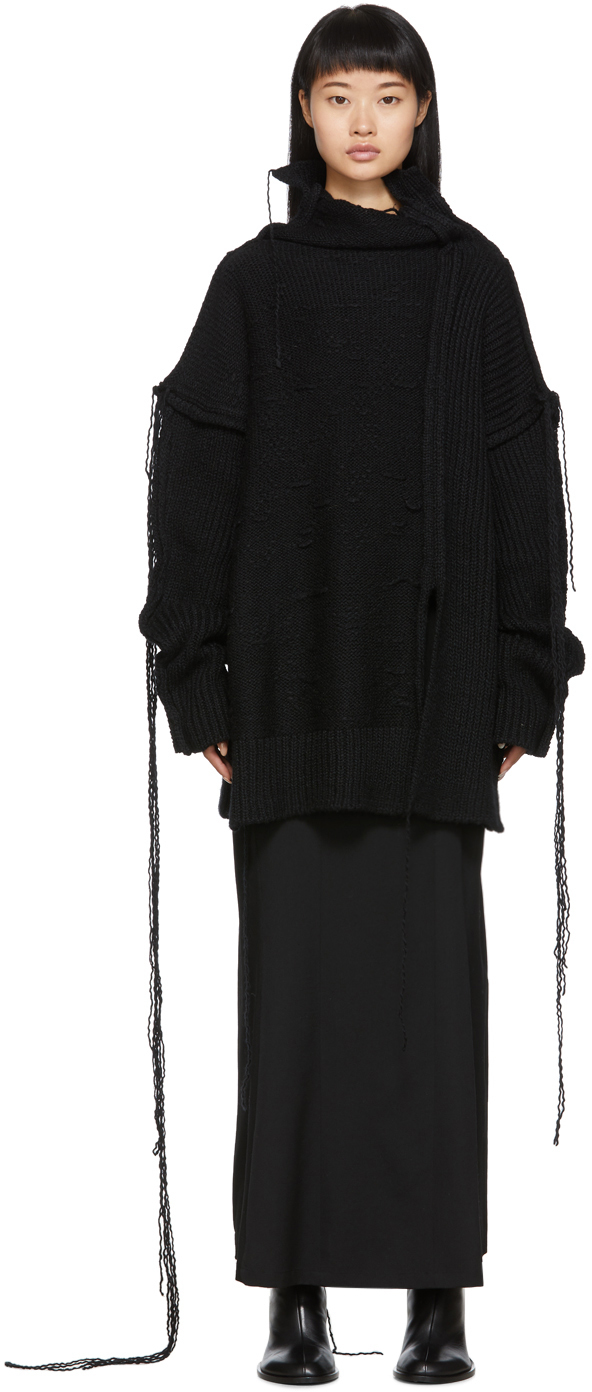 Yohji Yamamoto: Black Yarn End Left Turtleneck | SSENSE Canada