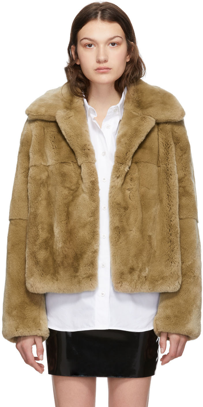 Yves Salomon: Tan Rex Rabbit Fur Short Jacket | SSENSE