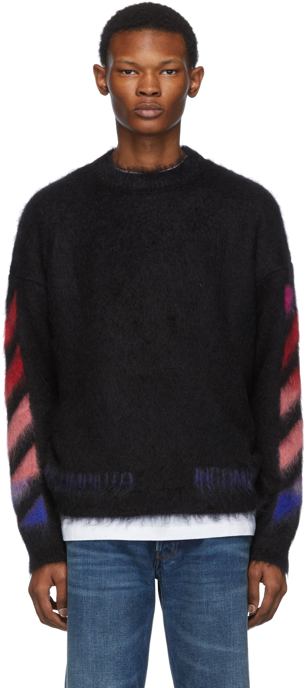 Off-White: Black Mohair Diag Sweater | SSENSE