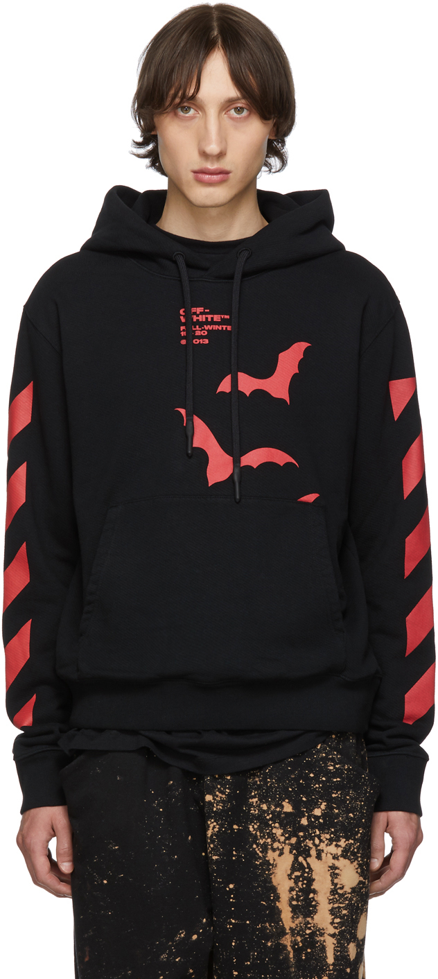 Off-White: Black& Red Diag Bats Slim Hoodie | SSENSE