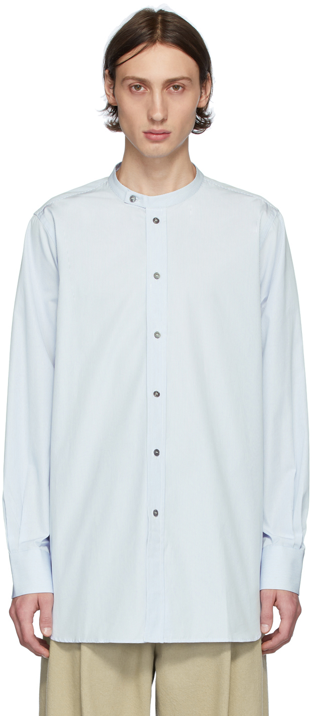 Blue & White Thomas Mason Edition Stand Collar Shirt