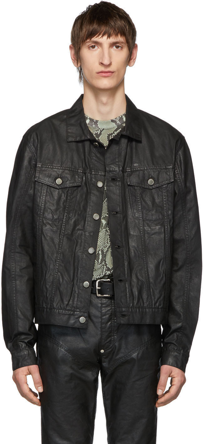 Johnlawrencesullivan Black Oiled Cotton Denim Jacket SSENSE Canada