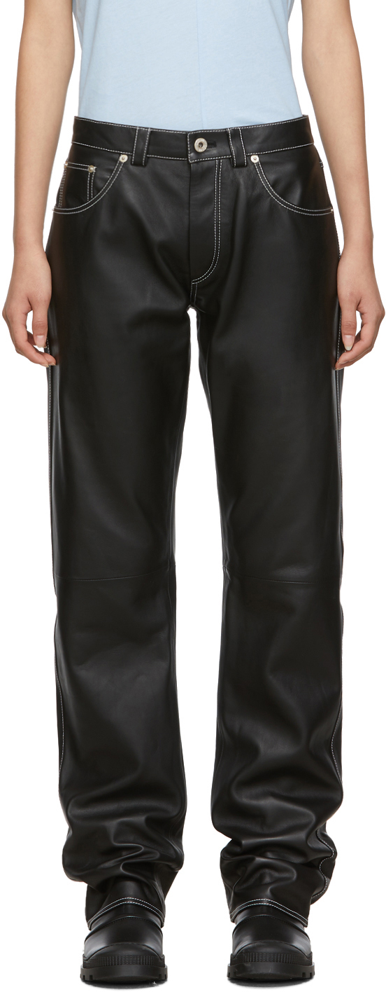 straight leg leather trousers