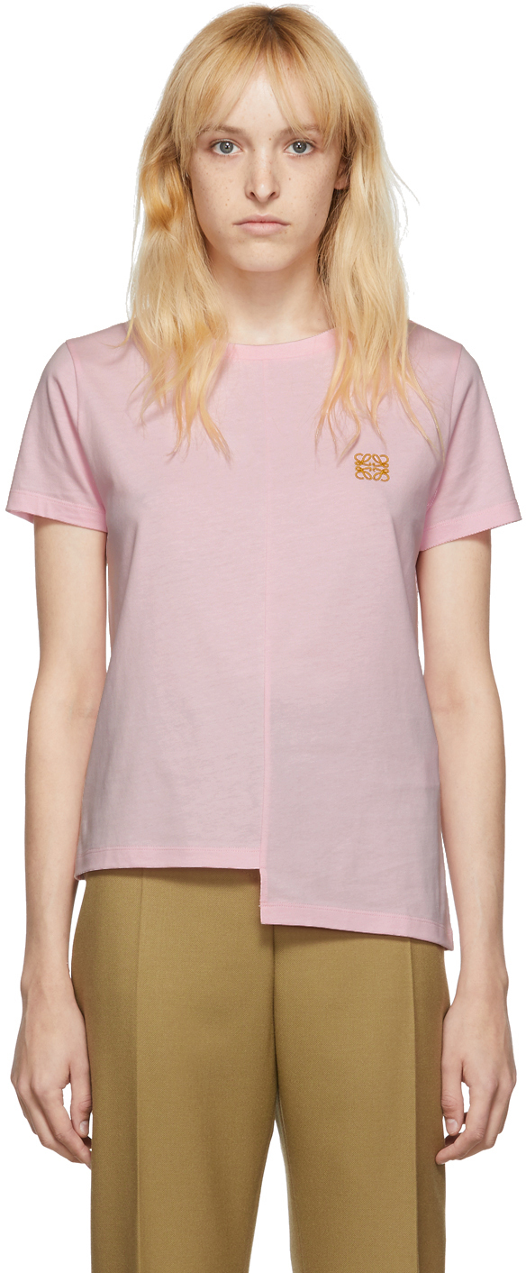 Loewe: Pink Asymmetric Anagram T-Shirt | SSENSE