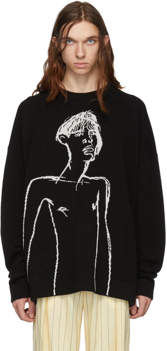 Loewe: Black Jacquard Portrait Sweater | SSENSE Canada