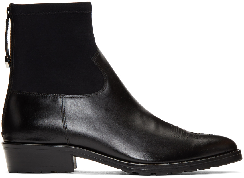 Toga Virilis: Black Hard Leather & Neoprene Boots | SSENSE
