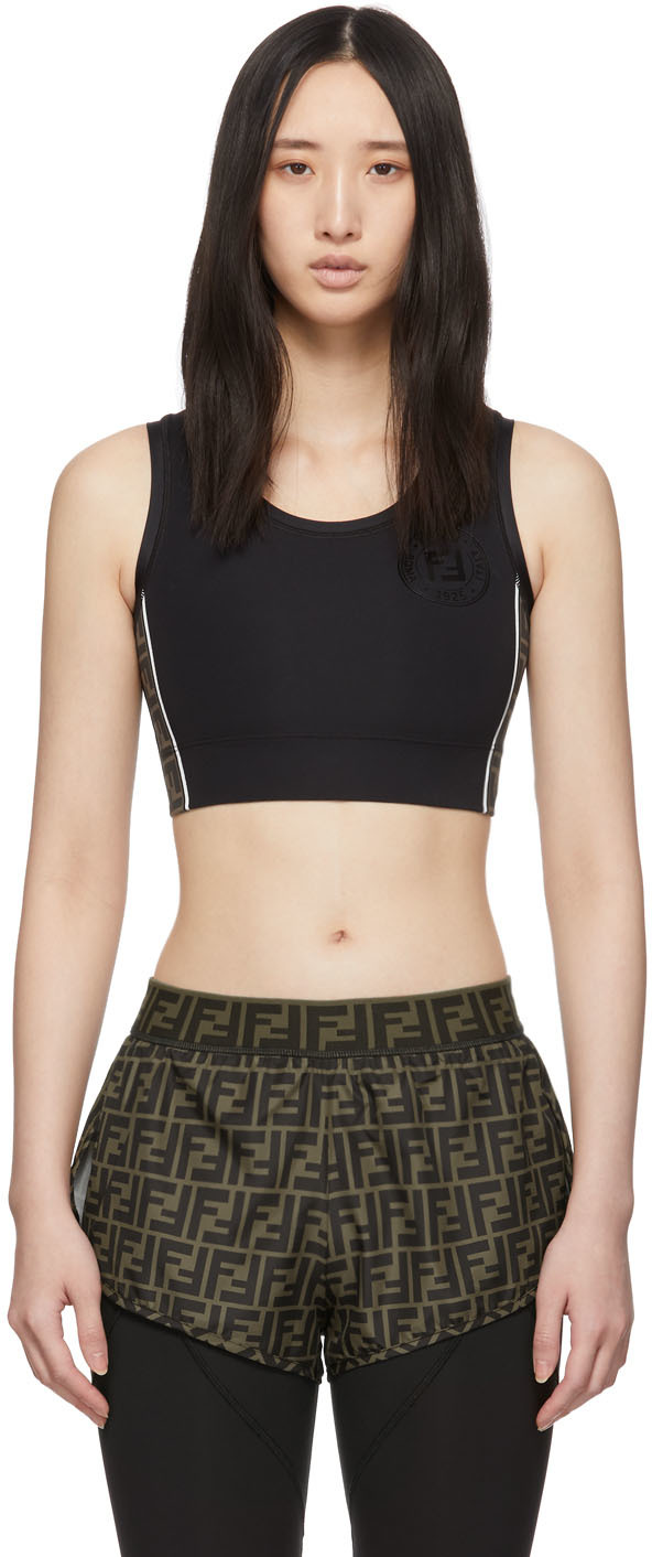 Fendi: Black 'Forever Fendi' Stamp Sports Bra | SSENSE