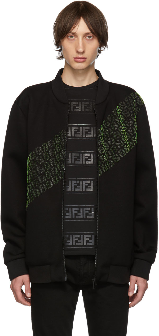 Fendi: Black Asymmetric FF Track Jacket | SSENSE Canada