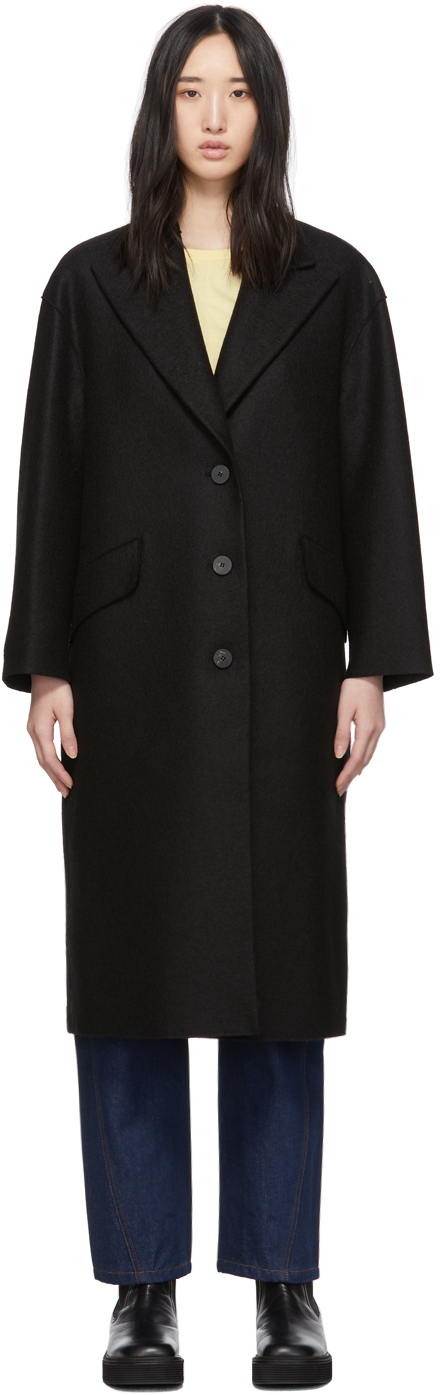 Harris Wharf London: Black Pressed Wool Oversized Great Coat | SSENSE