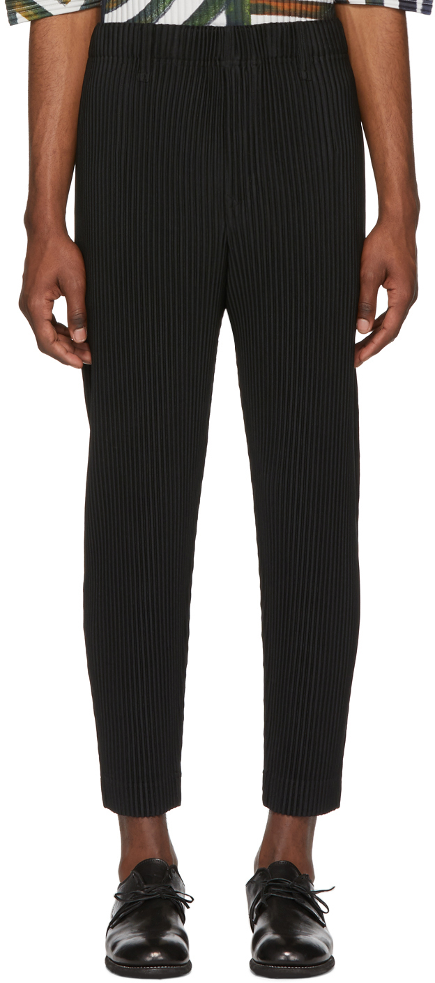 Homme Plissé Issey Miyake: Black Tapered Cropped Trousers | SSENSE UK