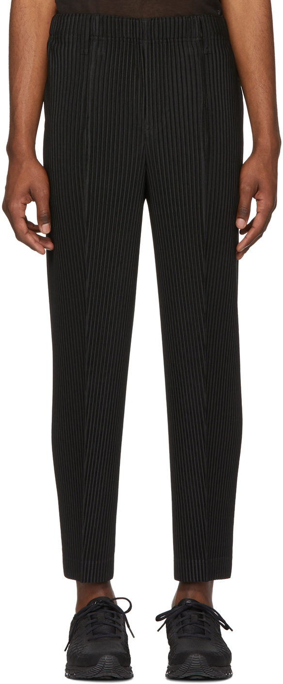 Homme Plissé Issey Miyake: Black Tapered Tailored Trousers | SSENSE