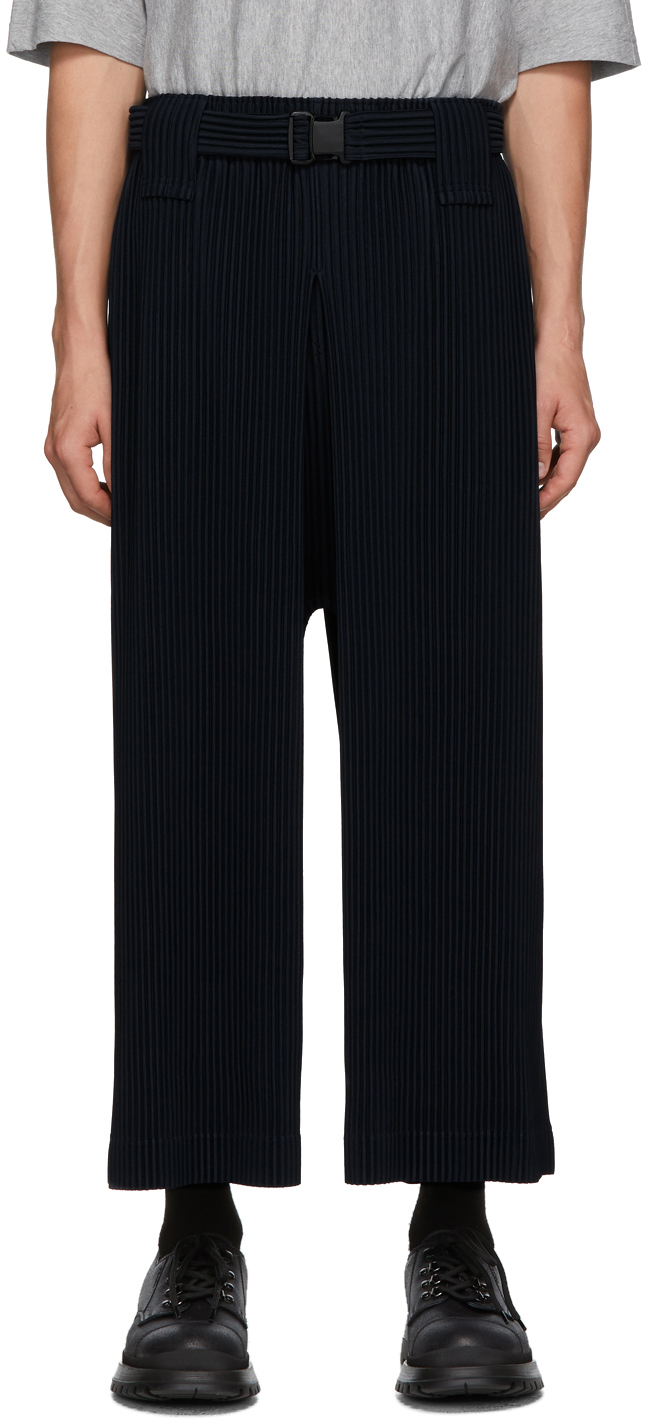 Homme Plissé Issey Miyake: Navy MC June Pleats Bottom 1 Trousers ...