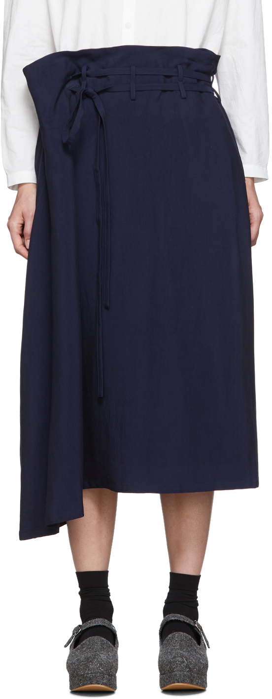 Y's: Navy S-RT Deco String Skirt | SSENSE