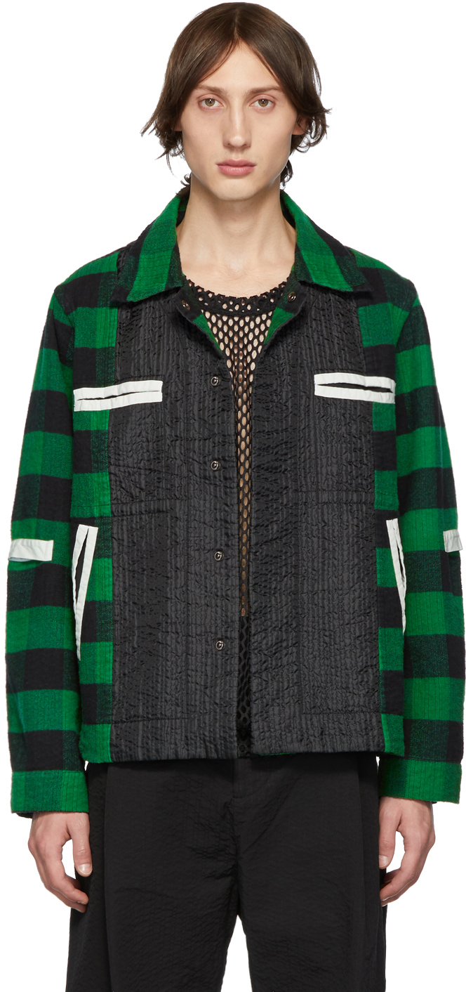 Craig Green: Green Plaid Flannel Worker Shirt Jacket | SSENSE