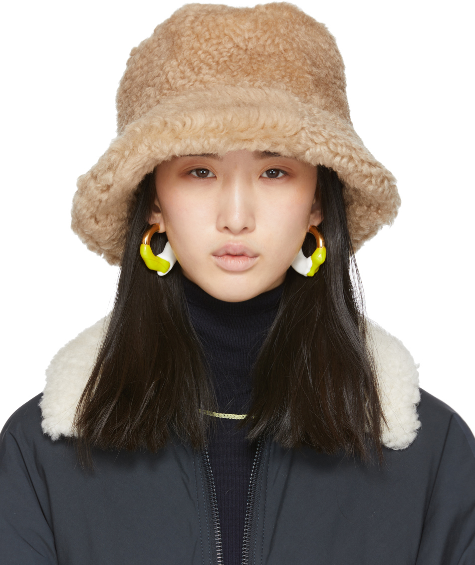 SUNNEI: Beige Wool Faux-Fur Bucket Hat | SSENSE