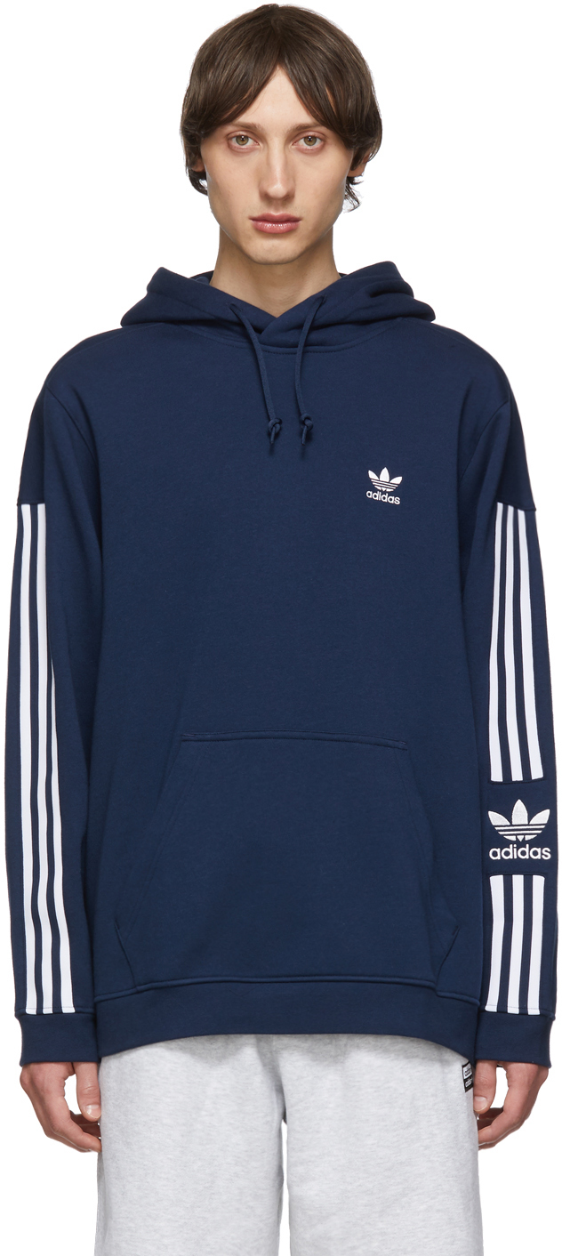 adidas Originals: Navy Lock Up Logo Hoodie | SSENSE