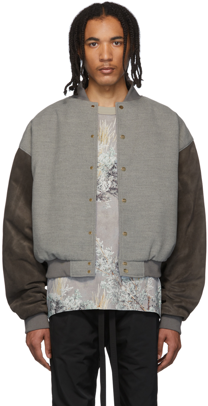 Fear of God: Grey 'Sixth Collection' Varsity Jacket | SSENSE