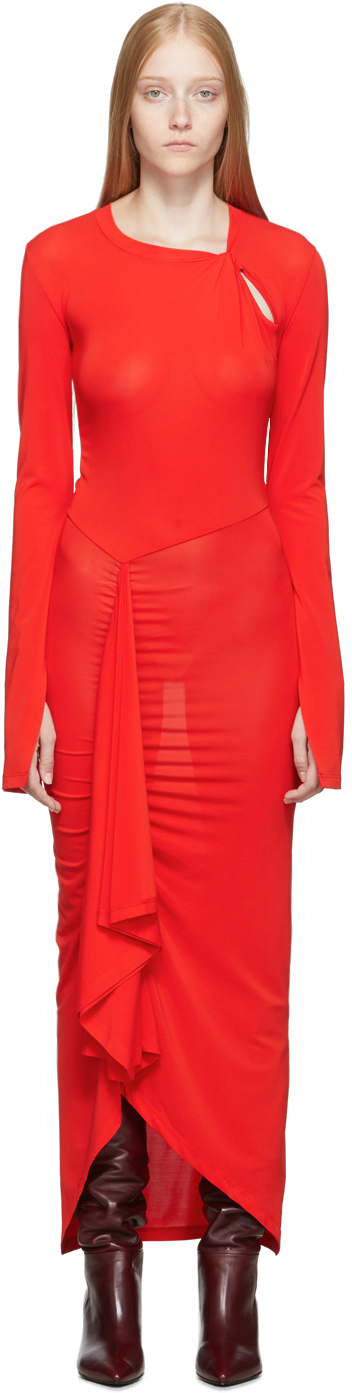 Unravel: Red Open Sleeve Twist Dress | SSENSE