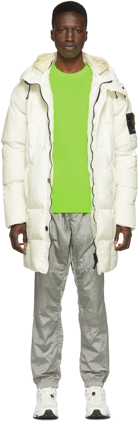 Stone Island: Off-White Down Hooded Puffer Jacket | SSENSE UK